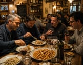 イタリアのレストランで食事を楽しむ様子